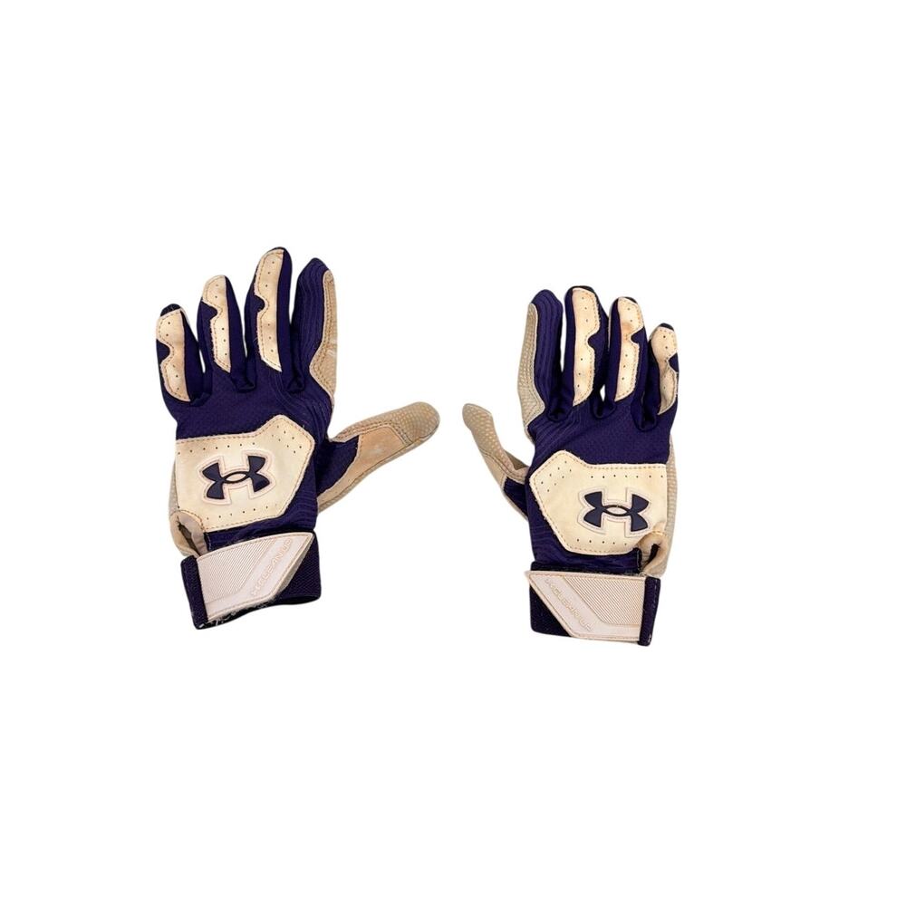Under Armour Clean Up Purple White Baseball Batting Gloves Youth Small